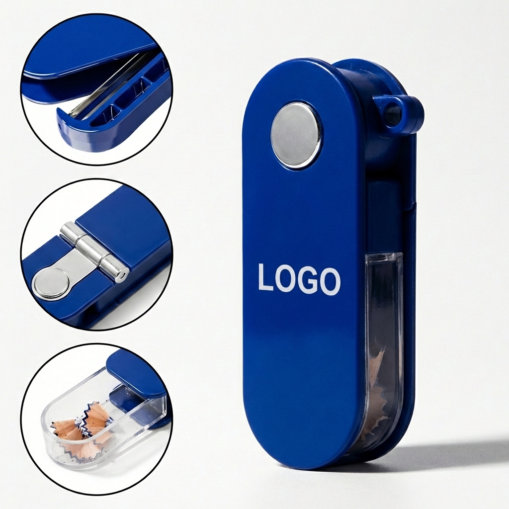 Compact Fold-Flat Pencil Sharpener with Clear Shavings Container