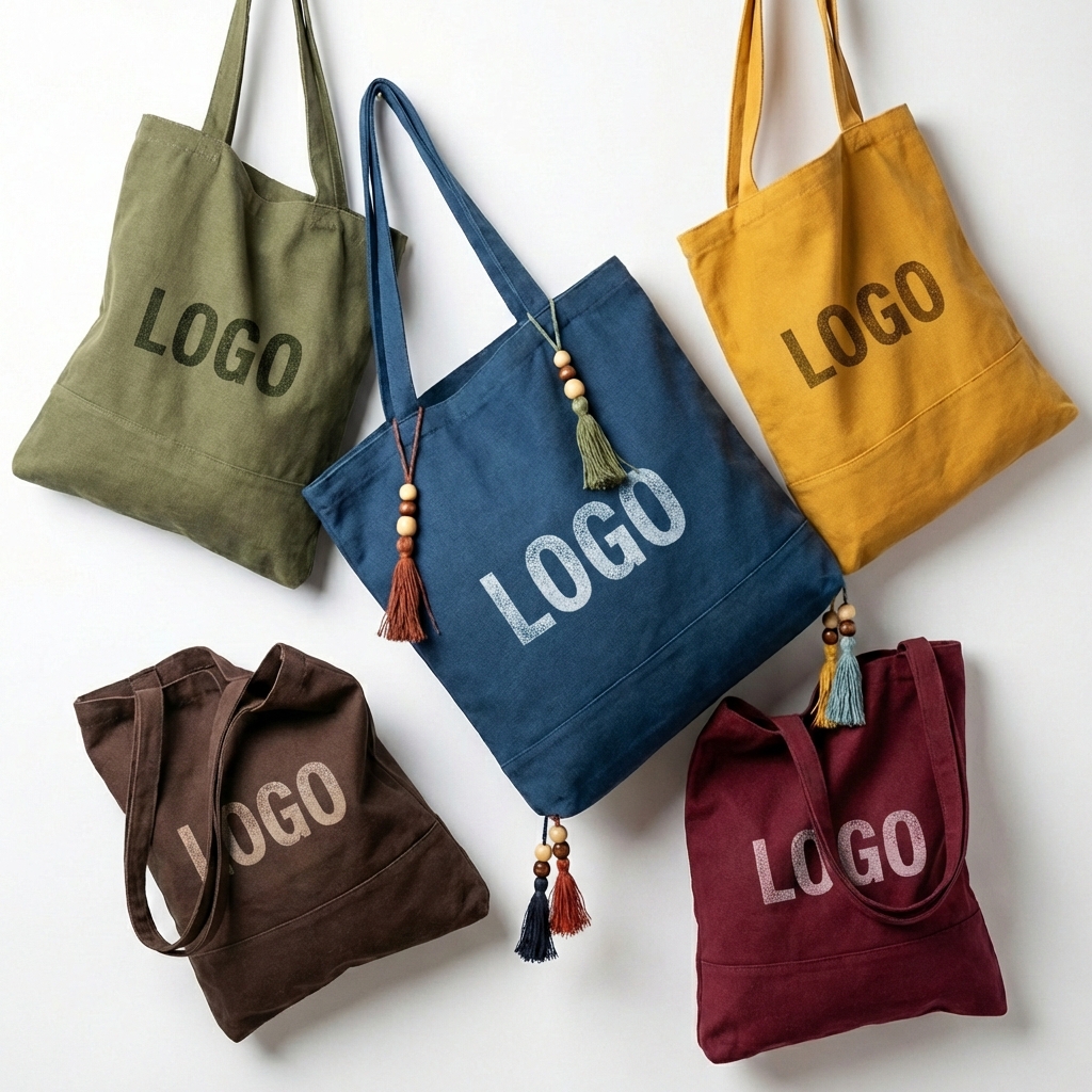 Artisan Fringe & Bead Accent Canvas Tote Bag