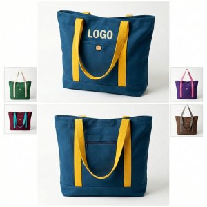 Custom Logo Canvas Tote with Front Flap & Dual Pockets